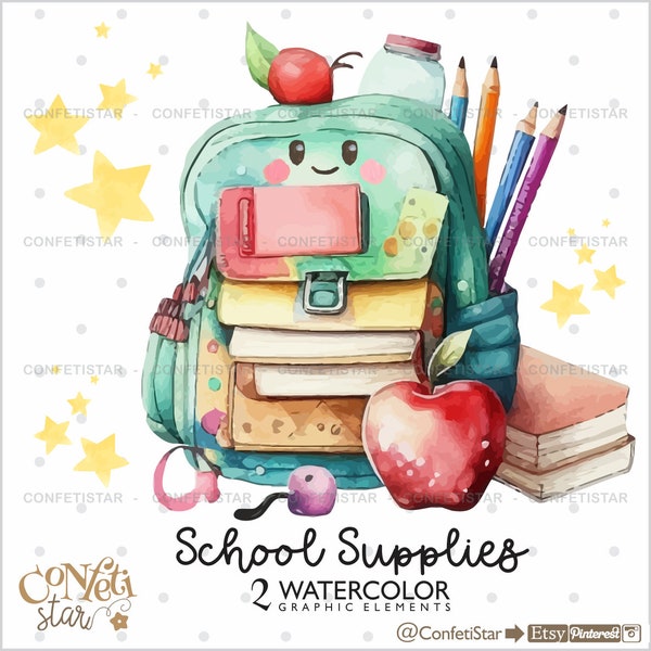 Backpack Clipart, Backpack Graphics, COMMERCIAL USE, Back to School Elements, School Clipart, School Supplies Clipart, School PNG, School