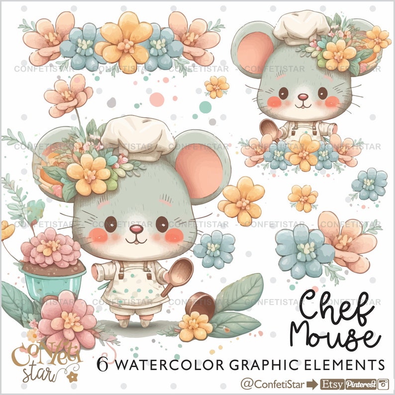 Mouse Clipart Mouse PNG Chef Clipart Cute Mouse Chef - Etsy