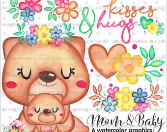 Bear Clipart, Bear Graphics, Mothers Day Clipart, COMMERCIAL USE, Mother's Day Clipart, Mom and Baby Clipart, Baby Clipart, Baby Shower