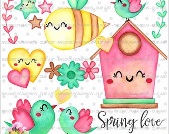 Spring Clipart, Spring Graphics, Spring Images, COMMERCIAL USE Clipart, Spring Clip Art, Bee Clipart, Bee Graphics, Watercolor Clipart, Bee