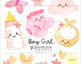 Baby Girl Clipart, Baby Clipart, COMMERCIAL USE, New Born Clipart, Nursery Clipart, Baby Clip Art, Baby Shower Clipart, Baby Watercolor