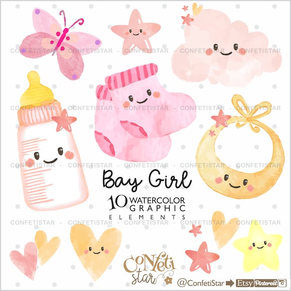 Baby Girl Clipart, Baby Clipart, COMMERCIAL USE, New Born Clipart, Nursery Clipart, Baby Clip Art, Baby Shower Clipart, Baby Watercolor