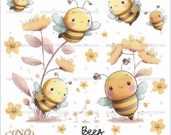 Watercolor Bees Clipart, Bees Clip Art, Bees Graphics, Spring Clipart, Bees PNG, Summer Clipart, Honey Bees Clipart, Bees Images, Bees