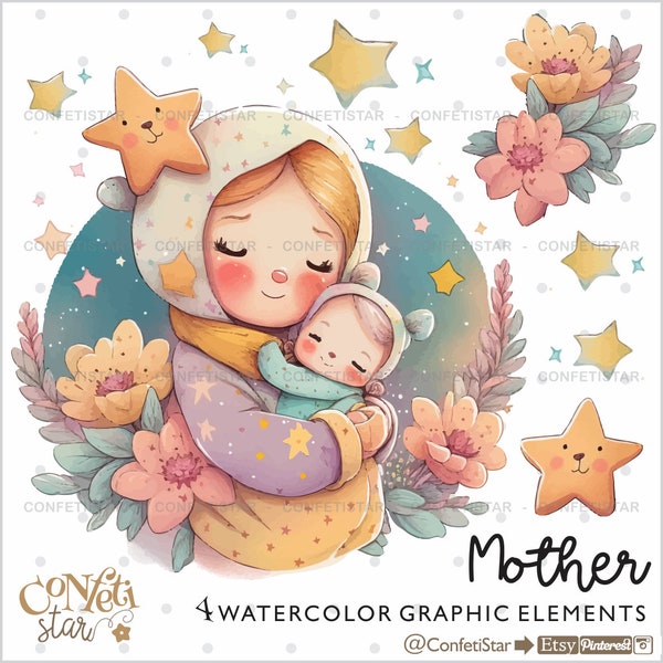 Mother's Day Clipart, Watercolor Mother and Baby Clipart, Mother and Baby Clipart, Mom Clipart, Baby Clipart, New Born Clipart, Baby Graphic