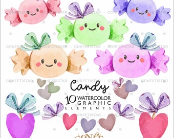 Candy Clipart, Sweet Clipart, COMMERCIAL USE, Candies, Candy Clip Art, Candy Graphics, Candy Watercolor, Watercolor Clipart, Birthday