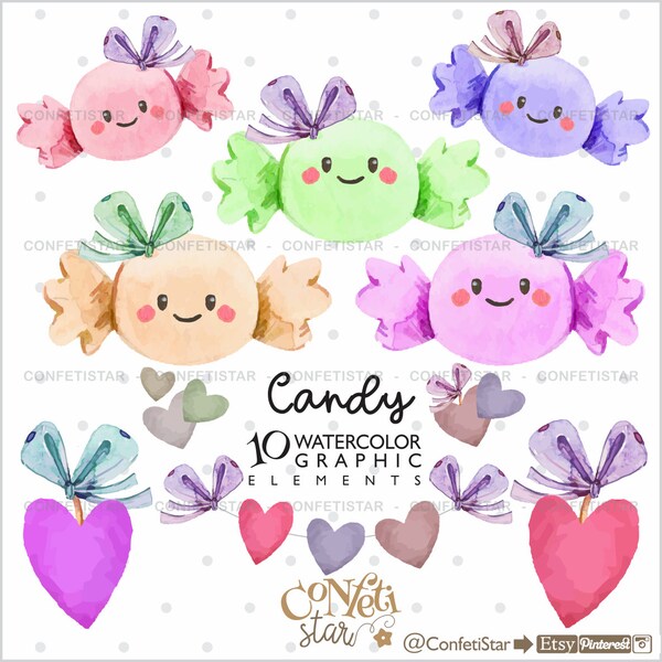 Candy Clipart, Sweet Clipart, COMMERCIAL USE, Candies, Candy Clip Art, Candy Graphics, Candy Watercolor, Watercolor Clipart, Birthday