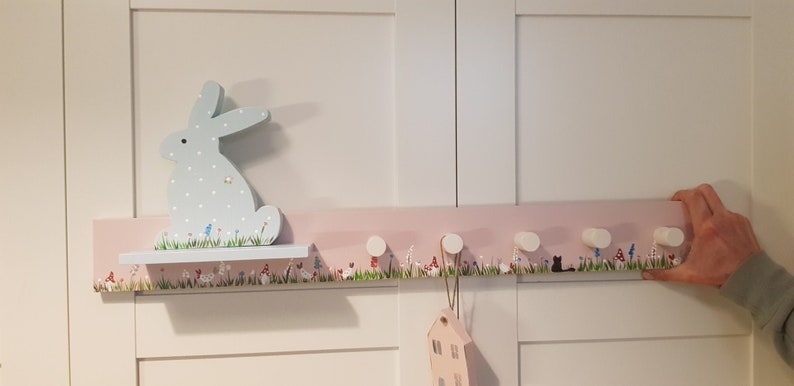 80 cm Hakenleiste mit Ablage,Garderobe, Wunschfarbe, rosa Hühnerhof