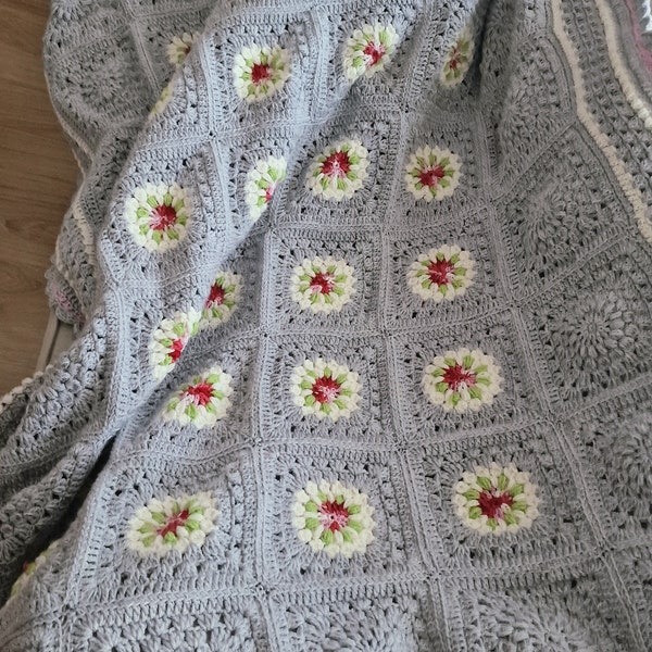 Granny Square Blumen Häkeldecke,