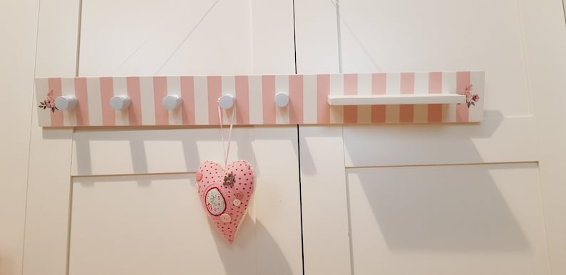 80 cm Hakenleiste mit Ablage,Garderobe, Wunschfarbe, rosa Streifen