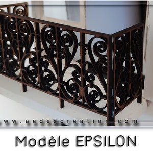 Wrought iron-style ironwork grid balcony and railing "Epsilon" -  dollhouse  miniature 1:12