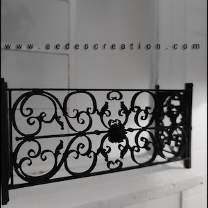 Wrought iron-style ironwork grid balcony and railing &quot;Alpha&quot; -  dollhouse  miniature 1:12