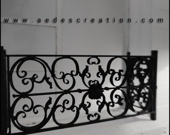 Wrought iron-style ironwork grid balcony and railing &quot;Alpha&quot; -  dollhouse  miniature 1:12