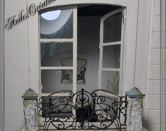 Balcon Tendance "Art Nouveau" - façon ferronnerie fer forgé -  Dollhouse miniature 1:12