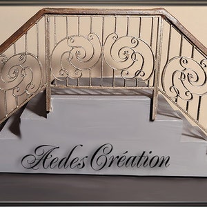 Stair railing with central landing "ironwork style - wrought iron" - Miniature Dollhouse Collection 1:12