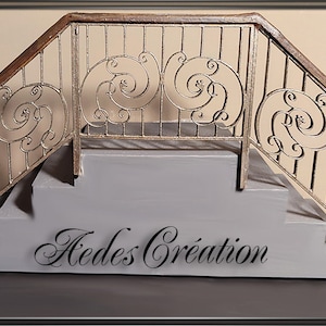 Stair railing with central landing &quot;ironwork style - wrought iron&quot; - Miniature Dollhouse Collection 1:12