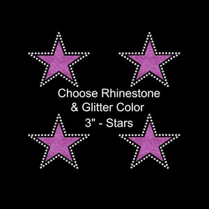 May include: Four 3-inch pink glitter stars with white rhinestone borders. Choose Rhinestone & Glitter Color - Stars.