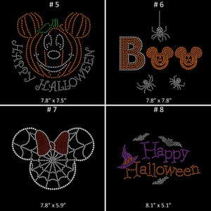 Happy Halloween Rhinestone Transfer DIY Iron On Applique Hot Fix Motif Bling Sparkle Spider Pumpkin Trick or Treat Witch