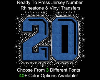 Custom Jersey Number Rhinestone Vinyl Transfer Iron On Hotfix Patch for Shirts Hoodies Backpacks DIY Gift Birthday Cheer Graduation Dance