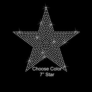 May include: A 7 inch star-shaped rhinestone iron-on patch. Choose Color 7" Star.