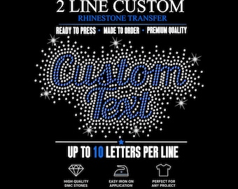 Personalized Customizable Rhinestone 2 Line Script Cursive Font Name Iron On Transfer Hotfix DIY Bling Applique Burst Cheerleader Dance Team