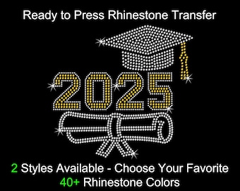 Rhinestone Graduation Cap & Diploma Iron-On Transfer - Class of 2025