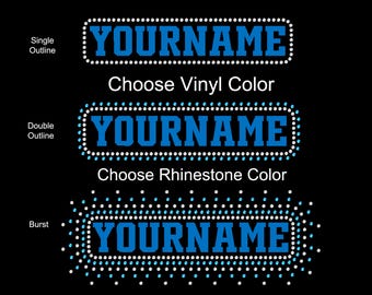 Custom Personalized Rhinestone Glitter Foil Vinyl Transfer DIY Bling Iron On Applique Choose Colors Your Name College Font Outline Burst