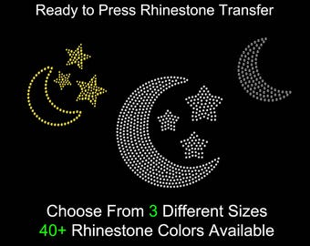 Crescent Moon & Stars Rhinestone Transfer, DIY Iron On Applique