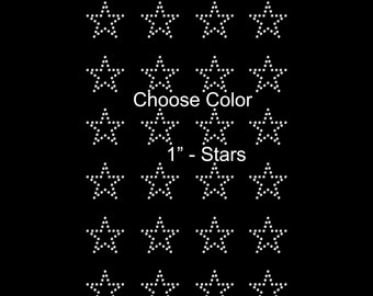 Set of 24 Outline Stars Estrella Rhinestone Transfer Hotfix DIY Bling Iron On Applique Custom Choose Colors Size 1 Inch 1"