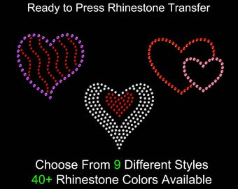 Rhinestone Heart Applique Set: Two-Tone Crystal Iron-On Valentine Charms