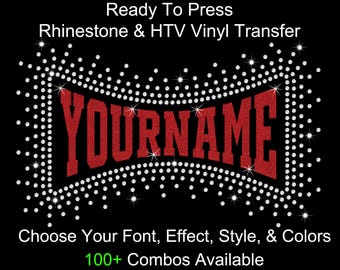 Customized Yourname Squeeze Rhinestone Transfer Hotfix Glitter Foil DIY Bling IronOn Applique Choose Colors Outline Burst 10 Font Options