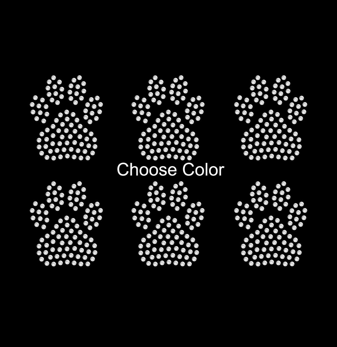 Set of 6 Dog Paw Foot Pad Pet Rhinestone Transfer Hotfix DIY Bling Iron
