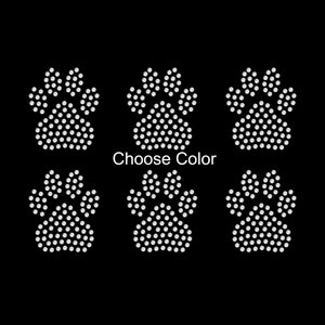 May include: Six white paw print designs made of rhinestones. The text "Choose Color" is below the top row of paw prints.