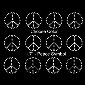 May include: Twelve 1.7 inch peace sign rhinestone iron-on patches. Choose Color.
