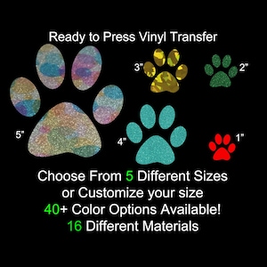 Dog Paw Iron On Heat Transfer Glitter Holographic Flock Silicone Shimmer Foil Twill Vinyl Applique DIY Craft Patch Design Clothing HTV