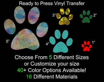 Dog Paw Iron On Heat Transfer Glitter Holographic Flock Silicone Shimmer Foil Twill Vinyl Applique DIY Craft Patch Design Clothing HTV