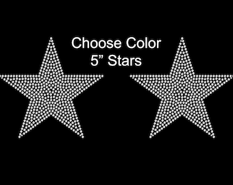 Set of 2 Stars 5" Inches Rhinestone Transfer Hotfix DIY Bling Iron On Applique Custom Choose Colors