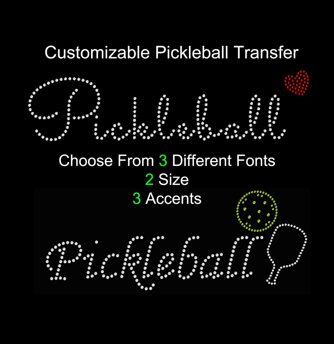 Pickleball Cursive Custom Pickleball Rhinestone Iron on Transfer Heart Paddle Racket ...