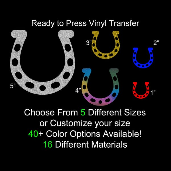 Horse Shoe Iron On Heat Transfer Glitter Holographic Flock Silicone Shimmer Foil Twill Vinyl Applique DIY Craft Patch Design Clothing HTV