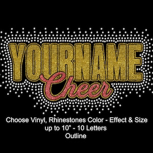 Your Team Custom Personalized Rhinestone Hotfix Glitter Foil Transfer DIY Bling Iron On Applique Choose Two Colors Cheer Cheerleader School