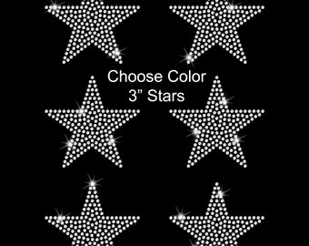 Set of 6 Stars 3" Inches Rhinestone Transfer Hotfix DIY Bling Iron On Applique Custom Choose Colors