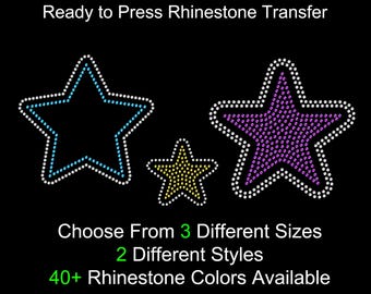 Set of Rounded Star Shape Estrella Rhinestone Transfer Sheet Hotfix DIY Bling Iron On Applique Custom Choose Inside Color Assorted Size