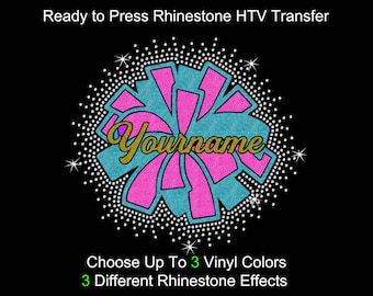Custom Rhinestone Pom Pom Iron On Transfer: Cheerleading Bling Applique