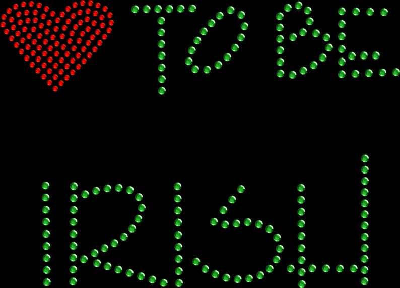 Rhinestone Bling Sparkle Iron On Transfer DIY Love Red Heart to be Irish