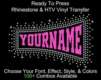 Customized Yourname Stretch Rhinestone Transfer Hotfix Glitter Foil DIY Bling IronOn Applique Choose Colors Outline Burst 10 Font Options