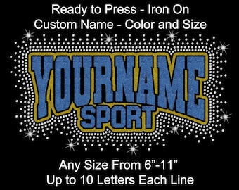 Custom Rhinestone Name Transfer: Arch Outline Iron-On Applique (Choose Colors, Size)