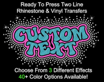 Custom Rhinestone Vinyl Transfer 2-Line DIY Iron-On Applique Your name Personalized Hotfix Glitter Bling Choose Colors Cheer Dance Bubbly