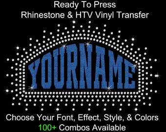 Customized Yourname Dome Rhinestone Transfer Hotfix Glitter Foil DIY Bling IronOn Applique Choose Colors Outline Burst 10 Font Options