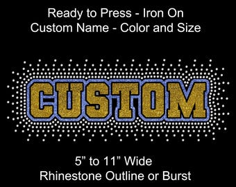 College Block Print Font Your name Custom Personalized Rhinestone Hotfix Glitter Transfer DIY Bling Iron On Applique Choose Colors Size Text
