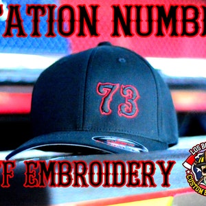 Custom Fire Station Cap 3D Puff Embroidered Firefighter - Any Color Thread - FLEXFIT 5001 Cap - Made By Firefighter For Firefighters