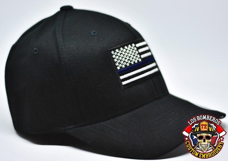 Police Officer Add Name To Back Embroidered Custom Thin Blue Line Baseball Cap Support The Blue Blue Thin Line Flexfit
